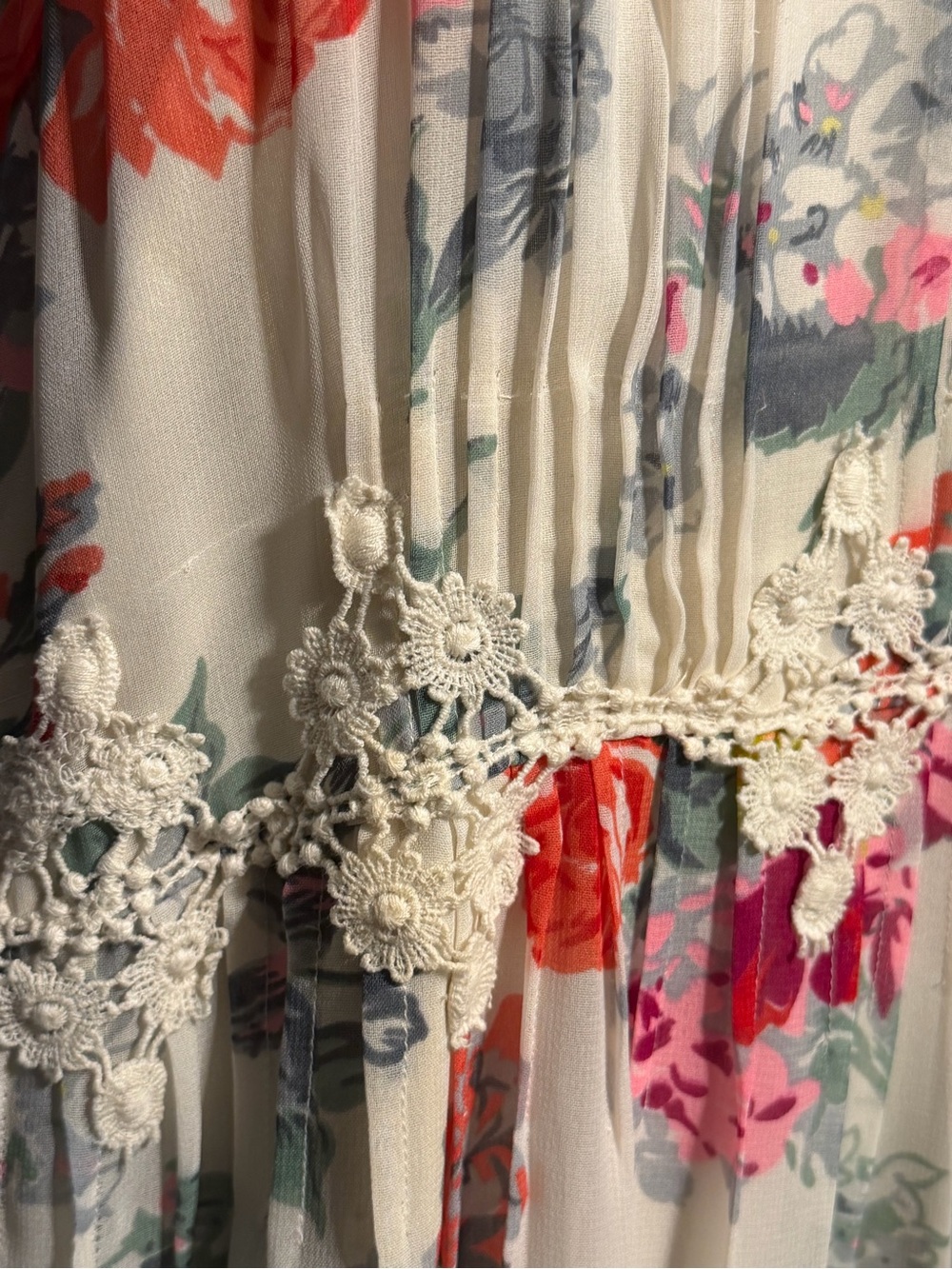Ranna Gill White Midi Dress with Multicolor Floral Print and Crochet Trim - Picture 7 of 8